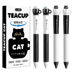 GIORGIONE 4PCS Smooth Writing Teacup Dog Gel Pen 0.5mm Cupcake Rotating Puppy Pocket Pen Party Favor Durable Stationery Pen For Students