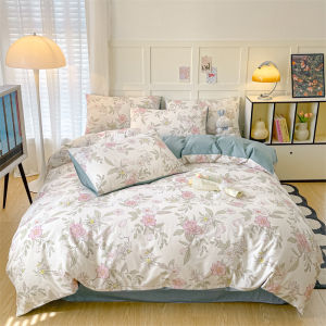【Super low price】Heart Pattern 100% Cotton Duvet Cover Set with Flat Sheet or Fitted Sheet 3/4 Pcs Soft Breathable Queen King Size Bedding Set