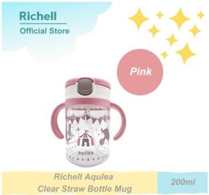 Richell AQULEA Clear Straw Bottle Mug (Pink)