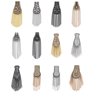 Punk Styles Bead/Rhinestones Epaulets Easy Install Pin Epaulettes with Tassels Metal Chain for Stage Costume Dress Decors
