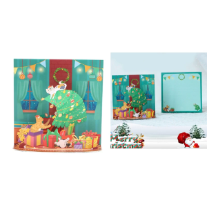 Cat Theme Christmas Up with Envelope 3D Greeting Cards for Winter Holiday Xmas Gift