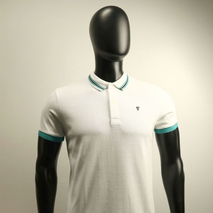 COLLEZIONE C2 Slim Fit 23RT1K045 WHITE BLUE CUSTOM FIT Pique Polo