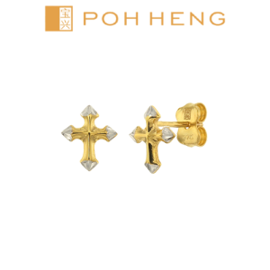 Poh Heng Jewellery 22K Cross Earrings in Yellow White Gold [Price By Weight]