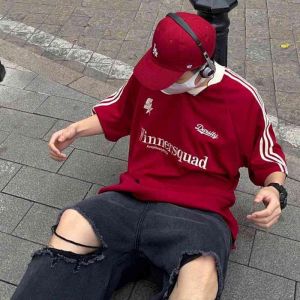 【From Perak】ProMan winnersquad t shirt Preppy Letter Pattern Contrast Binding T-Shirt for Women Hip Hop Style Mesh oversize Top Fashion trends Embroidered patterns Couple streetwear printed short sleeved baggy baju tshirt jersey bola Lengan pendek lelaki