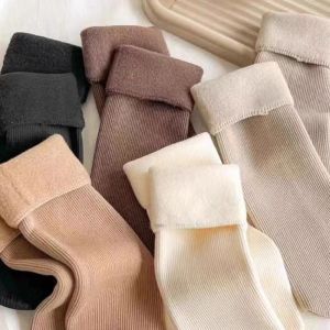 Vớ Lót Lông Sét 10 Đôi Tất Nữ Lót Lông Cổ Cao Sinh Nhiệt Chất Dày Cho Mùa Đông Siêu ấmTông Màu Pastel Trà Sữa