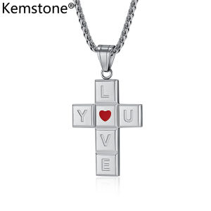 Kemstone สร้อยคอสแตนเลสฉันรักคุณเคลือบสำหรับผู้ชายเครื่องประดับสร้อยคอจี้ชุบทอง