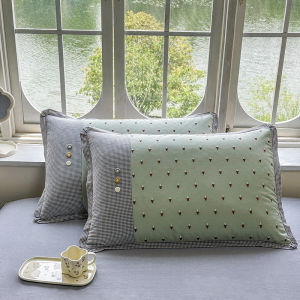 SUNLIGHT HOME ปลอกหมอนผ้าฝ้ายลายดอกไม้ 2 ชิ้นพร้อมซิปปลอกหมอนสไตล์ 1 คู่ ปลอกหมอนระบายอากาศ