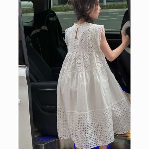 Bông từ trung bình đến lớn Quần áo trẻ em ren trắng Váy cô gái Công chúa nhỏ tươi mát Váy vest mùa hè 2025 Phong cách mới2026