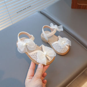 2025 Mesh Peep-toe Princess Shoes Girls Sandals with Tulle Butterfly-knot Summer Evening Wedding Party Bridesmaid Sandals I05292