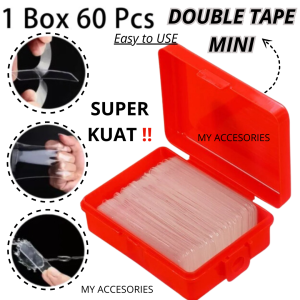 MYACC! DOUBLE TAPE Mini 1 BOX (60 PCS) NANO Tip BENING Lakban DUA SISI Lem Perekat Lem Super Kuat isolasi Solatip CLEAR  SERBAGUNA Tempel Dinding Lantai Tembok Perlengkapan Rumah Kantor Stiker Dabel Selotip 2 sisi Transparan Multifungsi Ter Murah