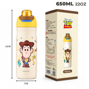 Disney x HoneyLion - Disney Toy Story Kids Water Bottle 650ml 316 Stainless Steel Straw Cup One Hand Open Leakproof with Hidden Handle