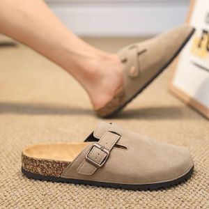 WomenS New Autumn And Winter Cork Thick-Soled Closed-Toe Slippers Fashionable Flat-Sole Half-Closed Slippers For Outdoor Wear
