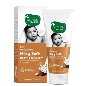 Mother Sparsh Milky Soft Baby Face Cream | Daily Moisturizing Face Cream for Babies With Coconut Oil Milk Protein & Vitamin B5 | Non Sticky Baby Cream Prevents Dryness- (50g)