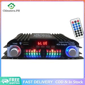 1600W Peak Power HiFi Sound Amplifier FM Radio USB Bluetooth-Compatible Home Car Power Amplifier Remote Control 4 Channel Bluetooth-Compatible Sound