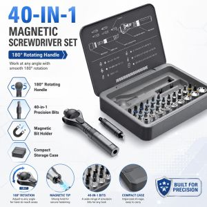 CHUANGCHAO Magnetic 40-In-1 Ratchet Screwdriver Set With 180° Ball-Joint Handle Portable Repair Tool Kit 1 Set