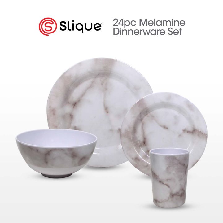 SLIQUE Marble Dinnerware 24pcs Melamine Dinning Sets Plate
