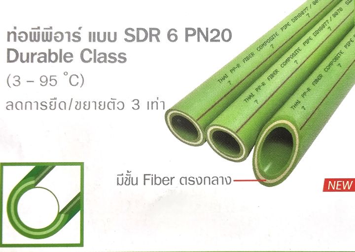 PPR Pipe PN20 ท่อ พีพีอาร์ คาดแดง ขนาด 40 , 50 , 63 mm.  ไทยพีพีอาร์  สั่งตัด 1.00 ม.