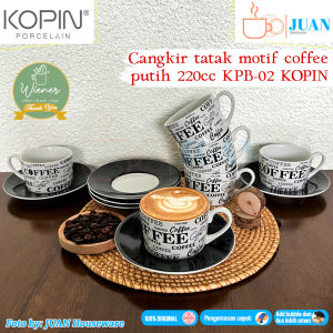 cangkir set 6 pasang motif full print 220ml coffee white set cup and saucer KPB-02 KOPIN porcelain