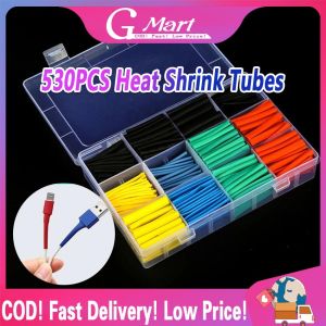 530Pcs/Box Heat Shrink Tubing Tube Insulation Shrinkable Sleeve Kit Assortment Electronic Polyolefin 2:1 Wrap Cable Wire Boxed-Heat-Shrink-Kit