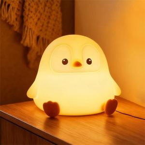 DNFIWN3 2 Levels Dimmable Penguin Nursery Night Light Timing Function Touch Control LED Squishy Silicone Lamp Warm Light Animal Dorm Decor lamps for Kids