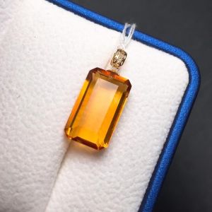 Montagne Jewelry 18K Pure Gold Pendant Elegant Cut Design Fine Jewellery Natural Top Grade Brazil Quartz Crystal 16x10mm Citrine Pendant Necklace