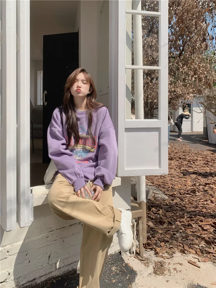 Korean Fashion Letters Loose Womens Sweatshirt Plus Size Sweater