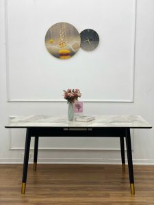 Bàn Ăn Chân Côn Mở Rộng T90 Mặt Đá Ceramic Chân Sắt Có Bếp Từ Hàng Nhập Khẩu Chung cư. TC55