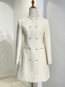 Đầm nữ HeraDG thiết kế dáng A ốp dây 2 hàng cúc song song chất dạ tweed cao cấp WDPBD1023