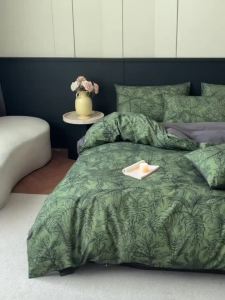 French Retro Pure Cotton A Brushed Cotton Four-Piece Set All-Cotton Bedding Green Duvet Cover Three-Piece Set Bed Sheet LZD