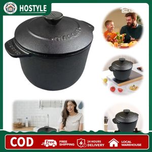 Heavy Duty Cast Iron Dutch Oven for Rice and Soup Cooking Deepened Design Black Coating for Long-lasting Use