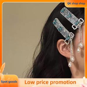 ✨QK shop✨ Inlaid Rhinestone Bow Tassel Hair Clip For Women Temperament Sweet Hairpin High-end Side Bangs Clip Fashion Hair Accessories