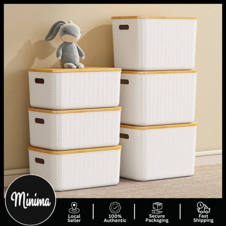 MINIMA 2024 Bamboo Wood Cover Storage Box & Basket With Lid Storage