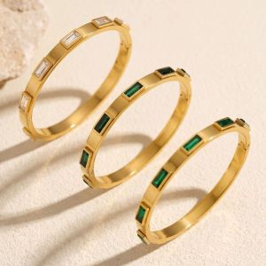 PELLETIZING Geometric Square Bangle Bracelet Luxury Design Open Cuff Cuff Bangle Square Waterproof Cubic Zirconia Bracelet Gift