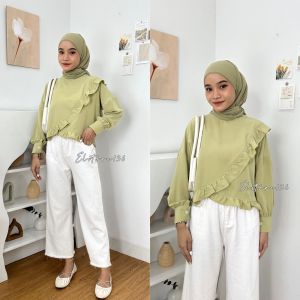 Anaya Blouse Crinkle Shiny Atasan Wanita Ruffle Lengan Panjang Kekinian