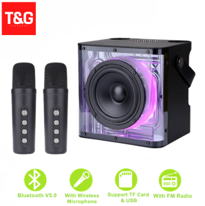 SK-2062 Shocking Bass Karaoke Wireless Bluetooth Transparent RGB Speaker Multi Function with Two Wireless Microphone