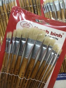Cọ Vẽ Đầu Dẹp Thanh Bình - Trọn Bộ 12 Cây đủ size. Chất liệu lông heo.