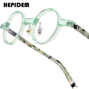 HEPIDEM Acetate Glasses Frame Men Famous Brand Design Retro Round Women Nerd Eyeglasses Iron Man Japanese Spectacles Vintage Optical Eyewear 9155