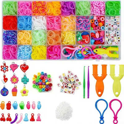 4400 Loom Bracelet Making Kit With Accessories 1.5cm Diameter / 1mm Thickness Rubber Band Metal Crochet Hook Durable & Safe For Kids Family Bonding Birthday/Mothers Day