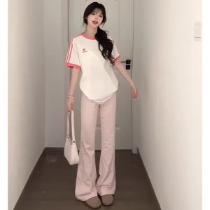 COD粉色微喇裤女夏季薄2025新款高腰垂感防晒马蹄裤小个子冰丝喇叭裤2026新品