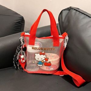 Just Star Womens tote bag New mesh tote bag Korean style cartoon bento bag Portable large capacity crossbody bag swimming bag