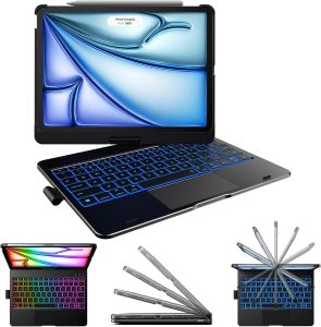 COCOQAC Multi-Touch Trackpad &7 Colors Backlight&360°RotatableThin & Light for  iPad Air 11inch (M3 M2 2025 2024)iPad 10th Gen & iPad 11th (A16 2025)iPad Pro 11/13 (M4) 2024iPad Pro11 2018-2022iPad Air 5/4 GeniPad Mini 4/5/6/7 iPad 10.2Black