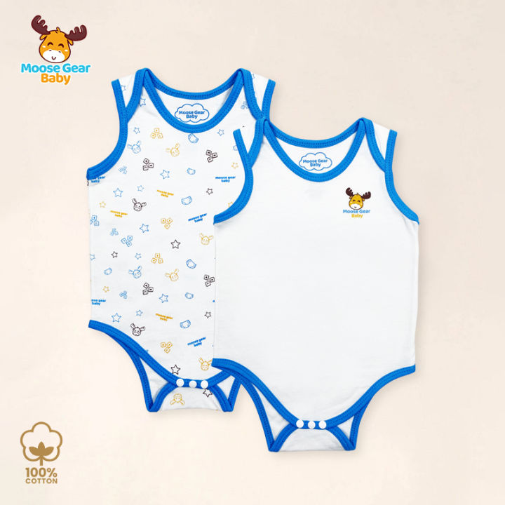 Moose Gear Baby Pcs Sleeveless Romper Bodysuit Set (Blue/White