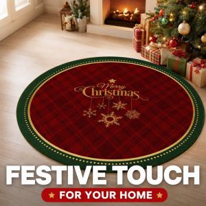 Christmas Round Carpet Anti Slip Floor Mat Water Absorbent Bath Rug Christmas Tree Skirt Cover Decor Velvet Washable Festive Home Living Room Decor