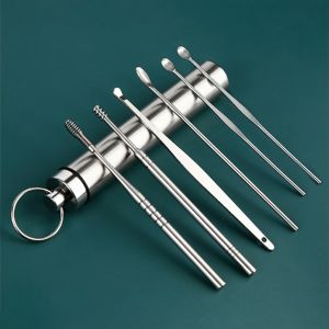 [HCM] Set 6 dụng cụ lấy ráy tai bằng thép không gỉ bền bỉ có túi da đựng tiện lợi -Joyee