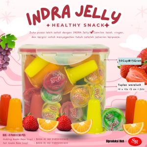 Jelly/Pudding INDRA isi 50cup (15Gram)/agar-agar/cemilan sehat/Bonus Warelock 1.6 Liter
