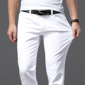 Sizes 28-38 Cotton White Mens Pants Loose Straight Leg Pants Elastic Hot Selling Comfortable Casual Business Jeans Plus Size