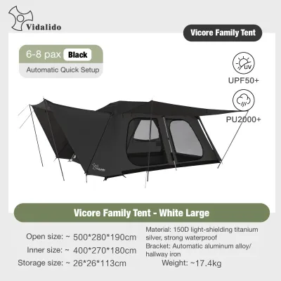 VIDALIDO Vicore Auto Tent Luxury Large Villa 2-Bedrooms Camping Tent Aluminum Instant Double-Layer