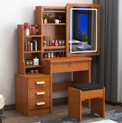 Modern Dressing Table Stool Bedroom Vanity Dresser Set Makeup Drawer Lock Desk with Mirror and 4 Drawers