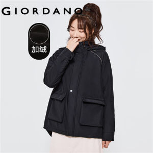 GIORDANO Women Jackets Polar Fleece-Lined Hooded Windbreakers Raglan Sleeve Flap Pockets Loose Windproof Casual Jackets 13372783