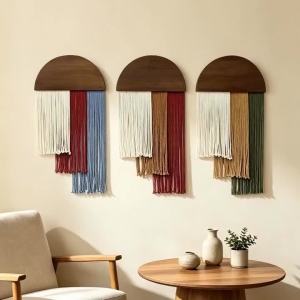 xpkQ Tassels Wood Fringed Tapestry Cotton Thread Woven Wall Accents Semicircle Boho Home Hanging Decor Home Decoration Ornaments J6H9P